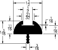 Dimensioned cross-section diagram of a Patwin bumper molding profile with barbed stem.