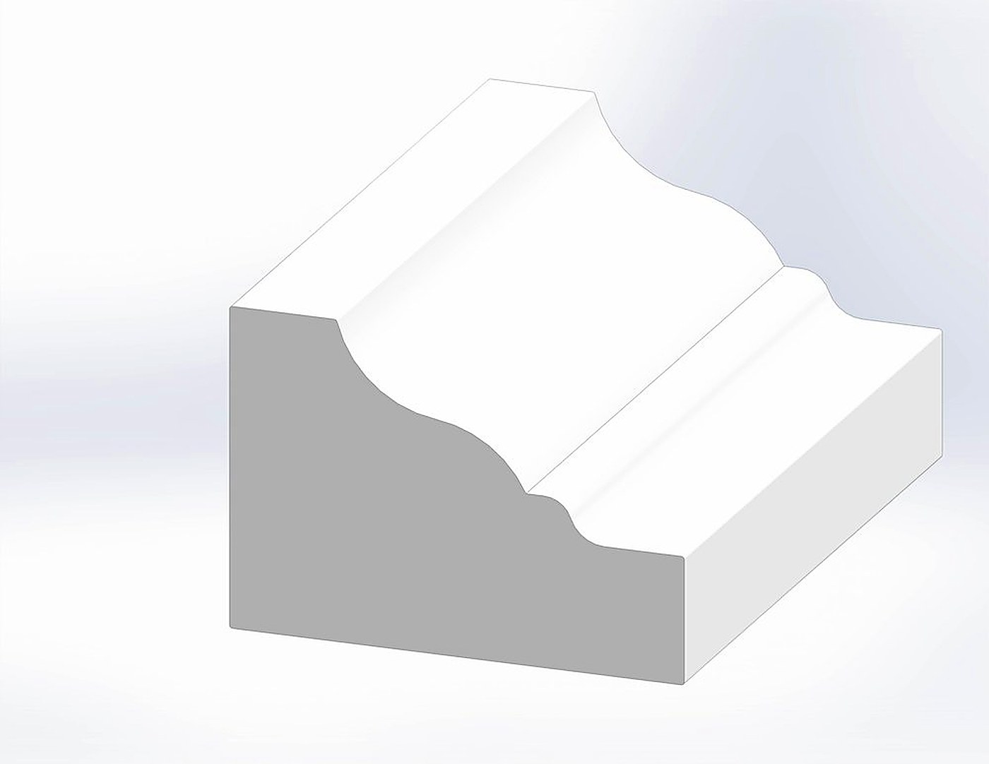 Rendered cross-section of a Patwin cellular PVC crown molding profile.