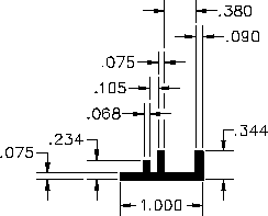 Dimensioned cross-section diagram of a Patwin sliding door track profile.